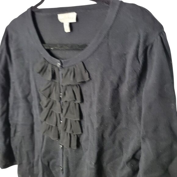 Fashion Bug Womens Sz XL Black Solid 3/4 Sleeve Knitted Button Down Cardigan To - Picture 3 of 11